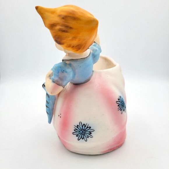 Vintage Velco Ceramic Girl Planter with Pink and Blue Accents - Picture 7 of 16